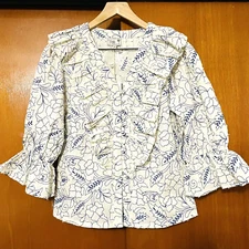 Mille Resort Travel Hanna Blue Floral Ruffled Top Size XS