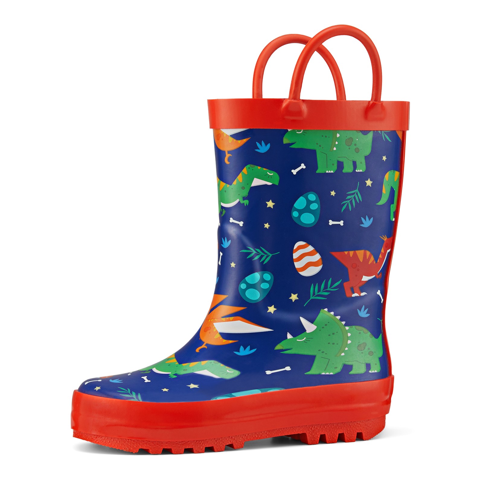 HISEA Kids Waterproof Rubber Rain Boots with Handles Boys Girls Printed Wellies
