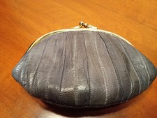 Soft Gray Eel Skin Double Coin Change Purse with Kiss Lock Korea 6"