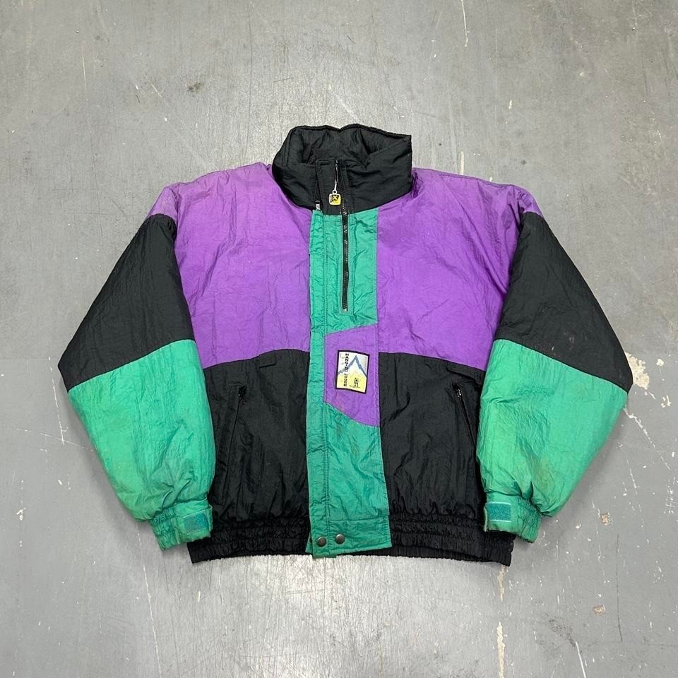 Bachrach Vintage 90s Ski Jacket Puff Puffer Color Block Purple Green Black