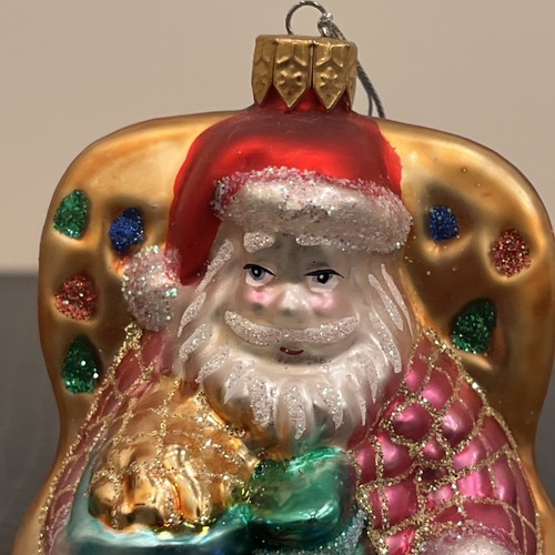 Hand Crafted Glass Ornament Santa Claus Sitting In Chair 2002 Colorful - Picture 2 of 9