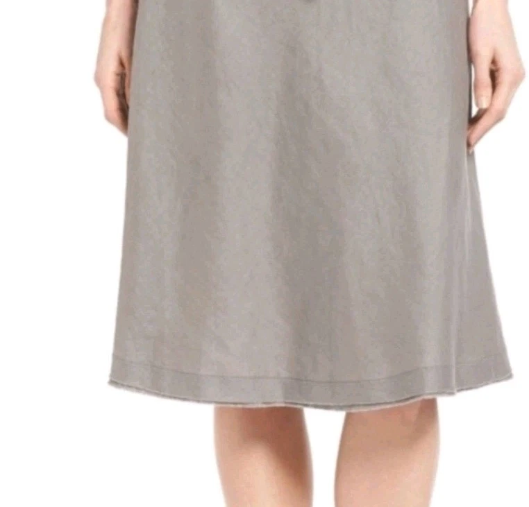 Eileen Fisher Linen Gray Knee Length A-Line Skirt Small