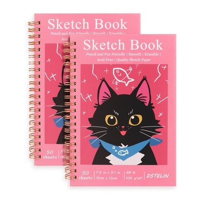2 Pack Spiral Bound Sketchbooks (100 GSM Sketch Paper), 50 Sheets per Pack, 7...