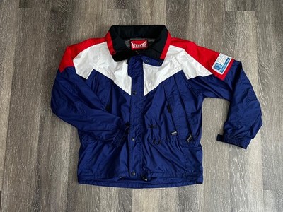 Vintage Rare Marker Ski Jacket Mens Medium Blue Red White First Data Patch Snow