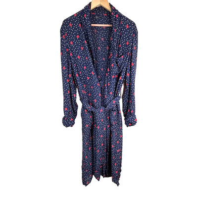VTG 60s Rabhor Robe Smoking Jacket One Size Navy AOP Aristocracy MCM Old Money