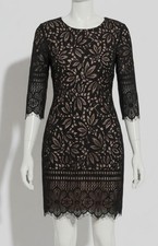 Kensie Women's Black Nude Floral Lace 3/4-Sleeve Sheath Dress Size 4