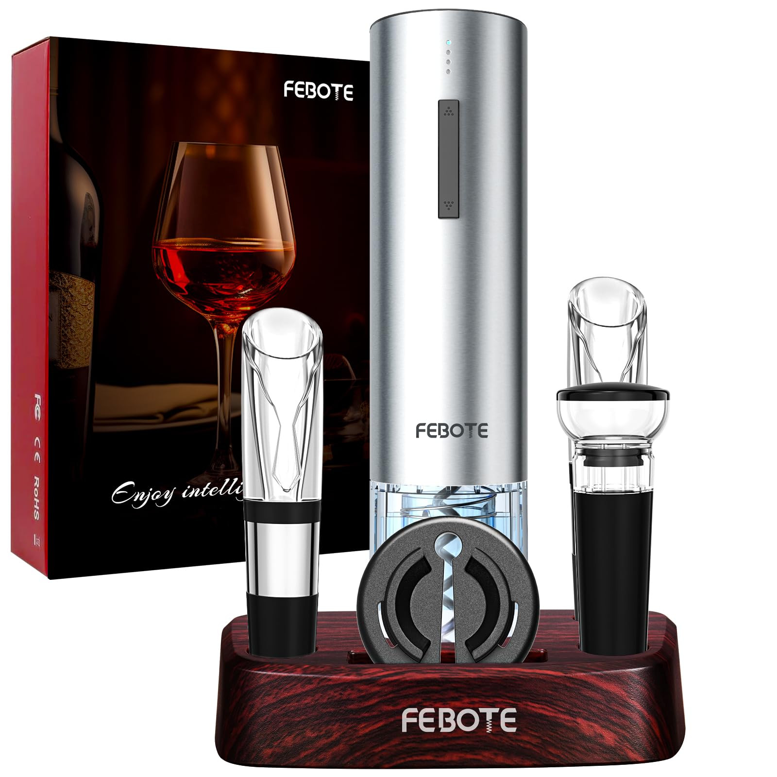 Rechargeable Electric Wine Opener Set – Automatic Corkscrew Bottle Opener with Sleek Design, Effortless Uncorking, and Long-Lasting Battery for Wine Enthusiasts.