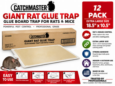 Catchmaster Giant Glue Boards For Rats, Snakes, Rat Glue Traps - 12 Glue Boards
