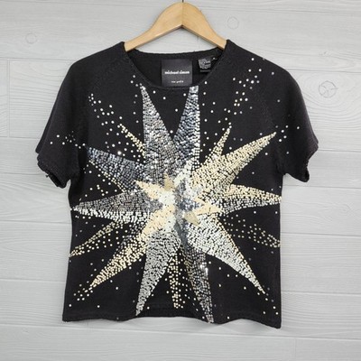 Vintage Michael Simon New York Star Burst Sequins Top Womens Size Medium 