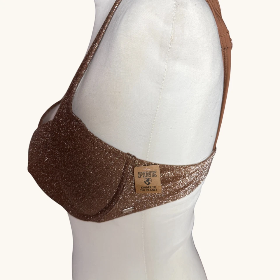 ¡NUEVO CON ETIQUETAS! VICTORIA'S SECRET CAPUCCINO MARRÓN BRILLO BRALETTE BIKINI TOP SOLO M Foto 4 de 4