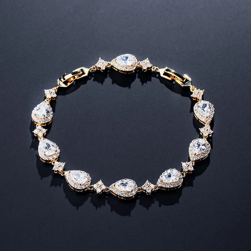 ZAKOL Classic Geometric Water Drop CZ Bracelet for Women Bridal Gorgeous Buling - Picture 14 of 30