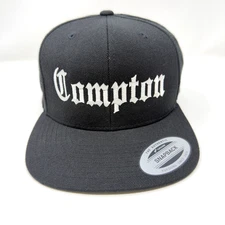 Compton Black Snapback Hat Yupoong Classics Adjustable Streetwear Cap