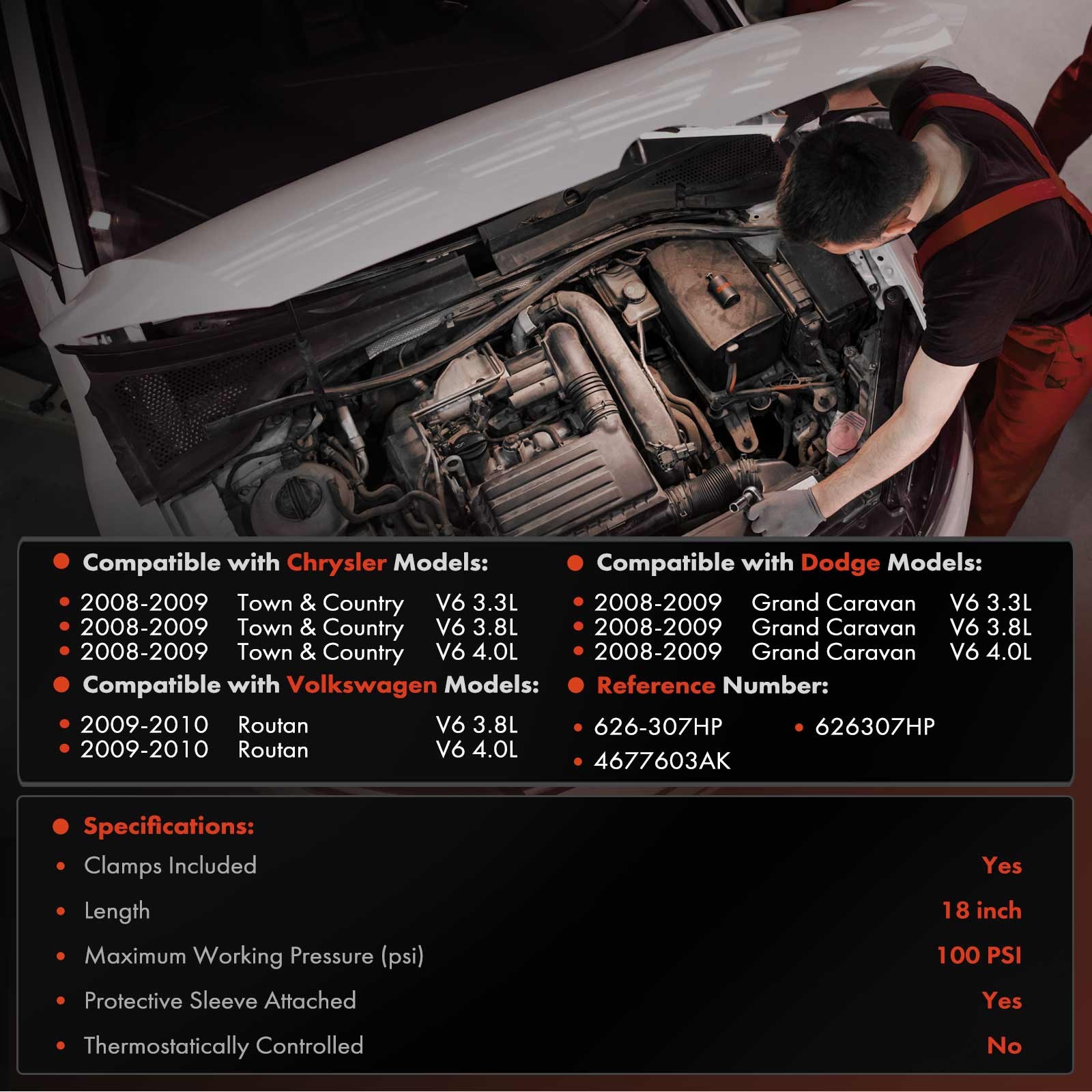 2Pcs HVAC Heater Hose Assy for Chrysler Town & Country Dodge Grand Caravan VW