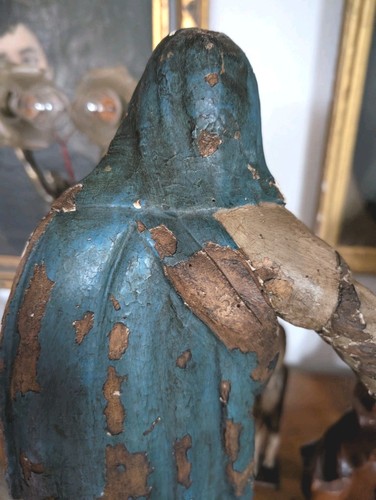 SCULPTURE POLYCHROME XVIII ÈME SIÈCLE VIERGE ÉCOLE ESPAGNOLE - Zdjęcie 9 z 11