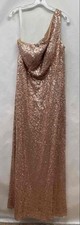 Azazie Women's Rose Gold Sequined One-Shoulder Fitted Dress - Size A16