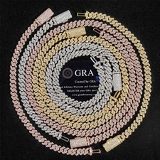 8mm MOISSANITE Miami Cuban Link Prong Chain Iced Hip Hop 925 Silver Necklace