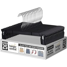 Hanger Central 25 Pack Black Plastic Pants Hangers with Extra Long Clips 12 inch
