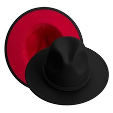 KUJUHA Women Men Wide Brim Fedora Hat Black red Large-X-Large