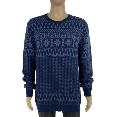 Nautica Hommes Bleu Marine Foire Île Coton Col Rond Pull Taille XL - Photo 1/4