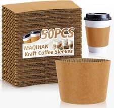 50Pack Disposable Coffee Cup Sleeves for Hot Cold Drinks Fit 12-20oz Paper Cups