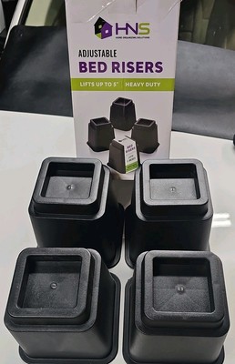 NIB Adjustable Bed Risers Heavy Duty Polypropylene 3 Heights 3  5  8  HNS 