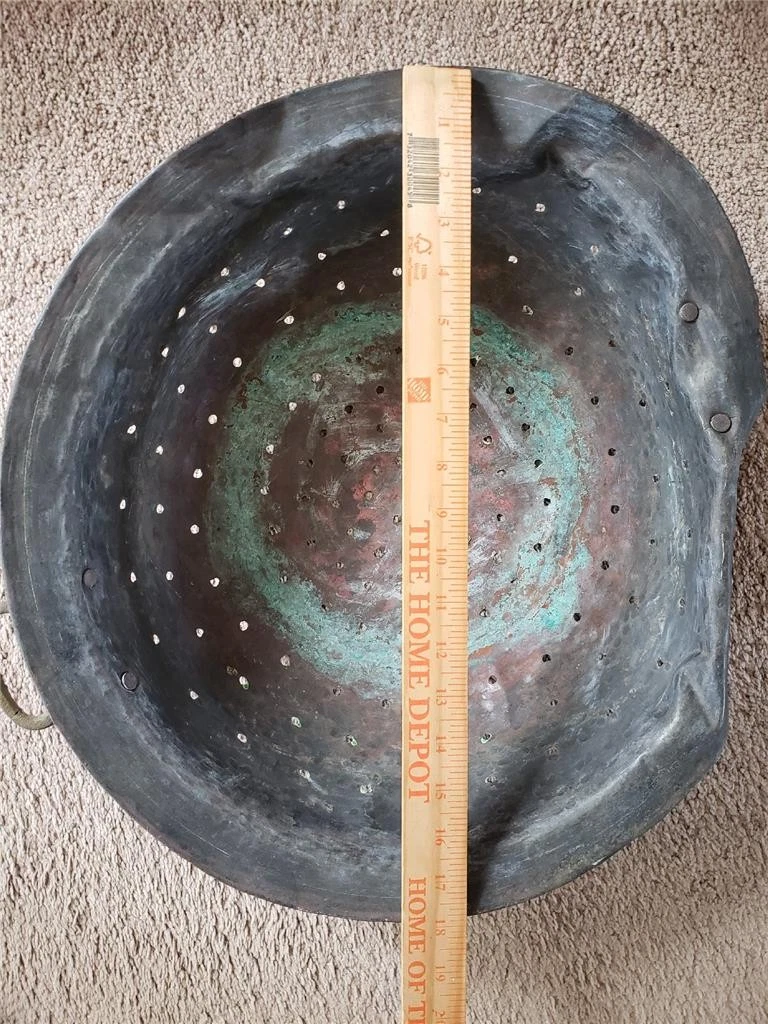 Antique 18" Hammered Copper Strainer Sieve HandMade Forged Primitive Handles OLD