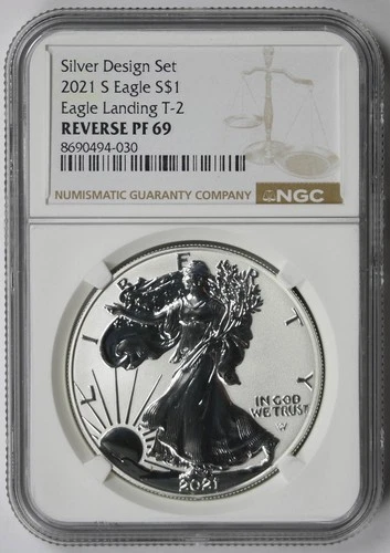 2021-S American Silver Eagle Landing T-2 Reverse PF 69 NGC Silver Design Set