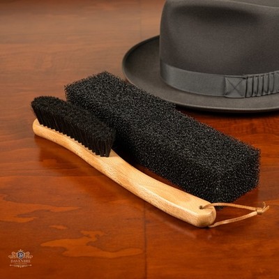 Horsehair Fur/Wool Dark Felt Hat Brush + Sponges Kit   Fedora & Western Care