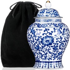 LOYIM Small Blue Ceramic Cremation Urn for Adult Ashes Exotic White and