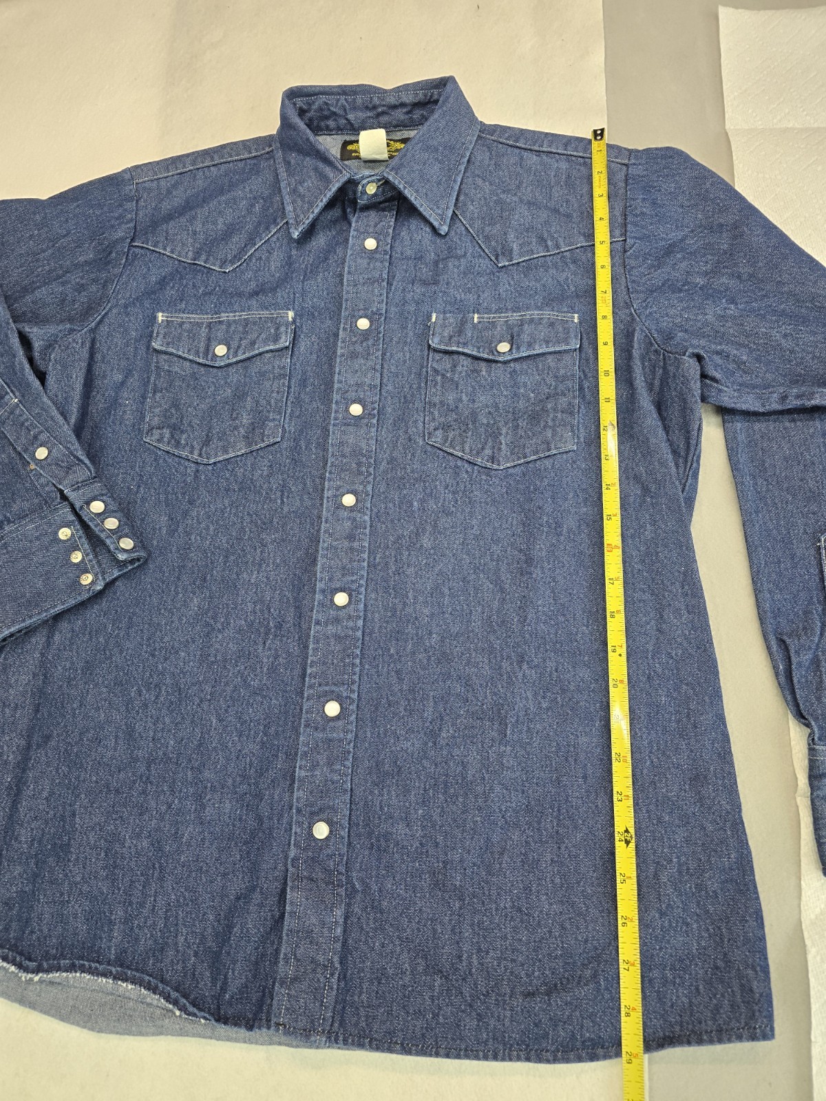 Vintage BB Brand Shirt Mens Large Blue Denim Western Pearl Snap USA Made image 4