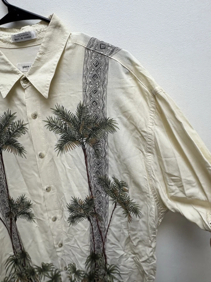Camisa Hawaiana Pierre Cardin Palm Tree 100% Rayón Hombre’s XL Foto 3 de 4