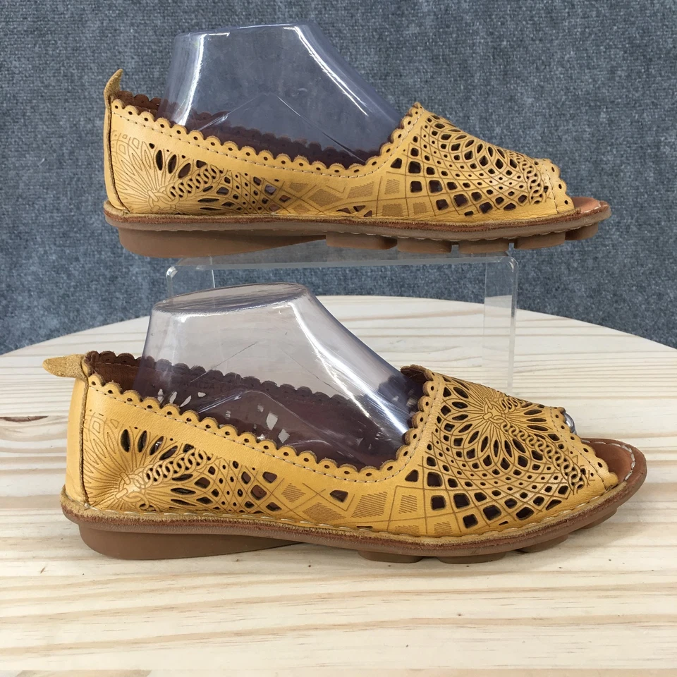 Spring Step Shoes Womens 41 Brandal Cutout Peep Toe Slip On Flats Yellow Leather - Image 2 of 4