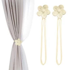 Magnetic Curtain Tie Backs, 1 Pair Resin Flower Curtain Tiebacks, Light Gold