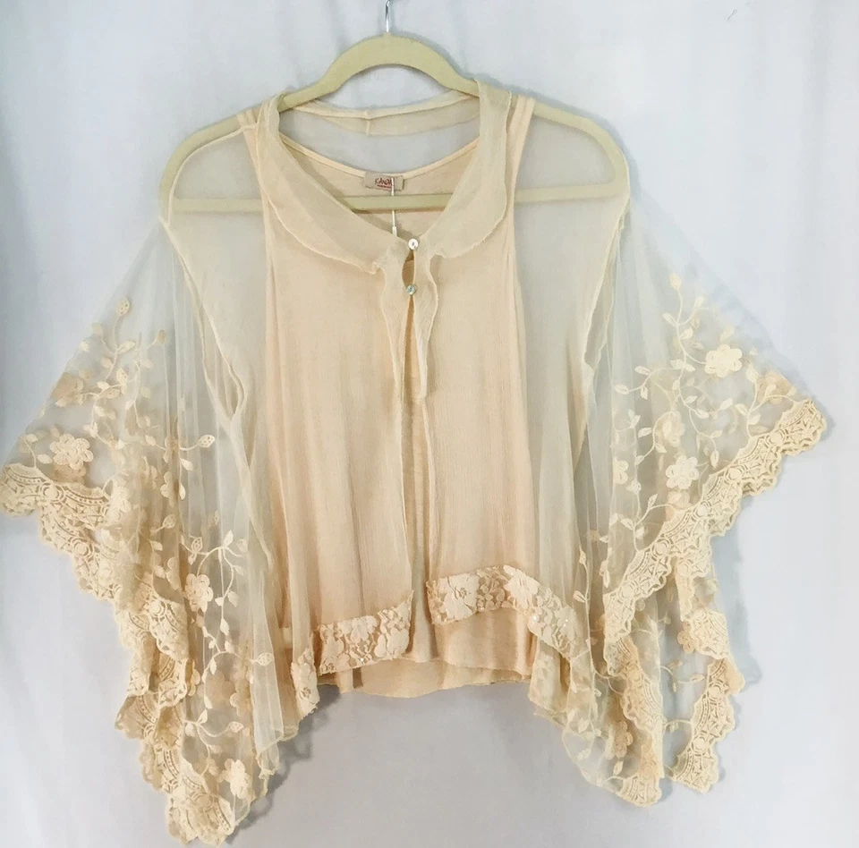 Scandal Fairy Core 2 pc top blouse set Peach color Womens Size 18 100% Seta Silk - Image 2 of 4