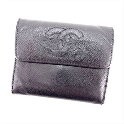 Chanel Wallet Purse Trifold COCO Black Woman unisex Authentic Used T7509 