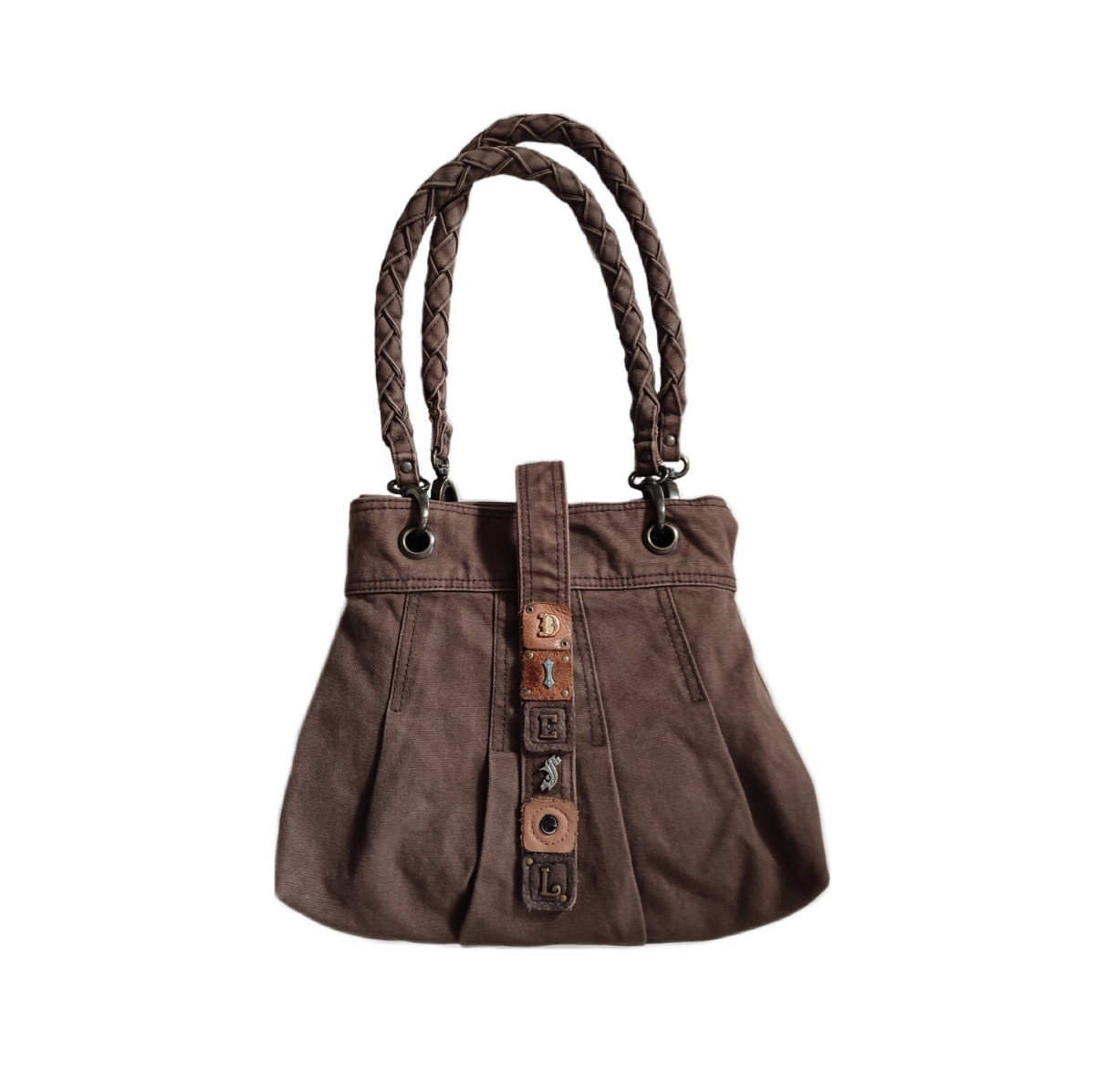 DIESEL Brown Canvas Womens Shoulder Bag Leather Logo 00s Y2k DIESEL Brown Canvas Womens Shoulder Bag Leather Logo 00s Y2k