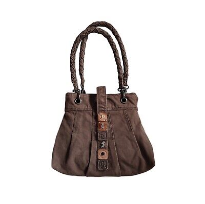 DIESEL Brown Canvas Womens Shoulder Bag Leather Logo 00s Y2k Rare Diesel Archive DIESEL Brown Canvas Womens Shoulder Bag Leather Logo 00s Y2k Rare Diesel Archive