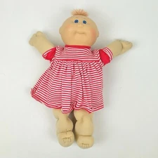 Vintage 1985 Cabbage Patch Kid Doll w/ Red & White Striped Dress Appalachian Art