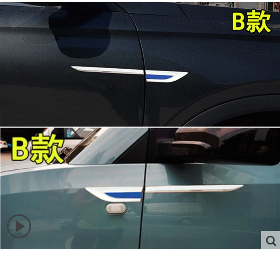 Juego de 4 piezas/juego de accesorios de decoración de cubierta de guardabarros de puerta delantera de coche cromado + azul Foto 3 de 4