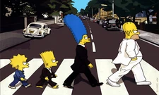 THE SIMPSONS BEATLES ABBEY ROAD STRETCHED  CANVAS WALL ART READY TO HANG CP183