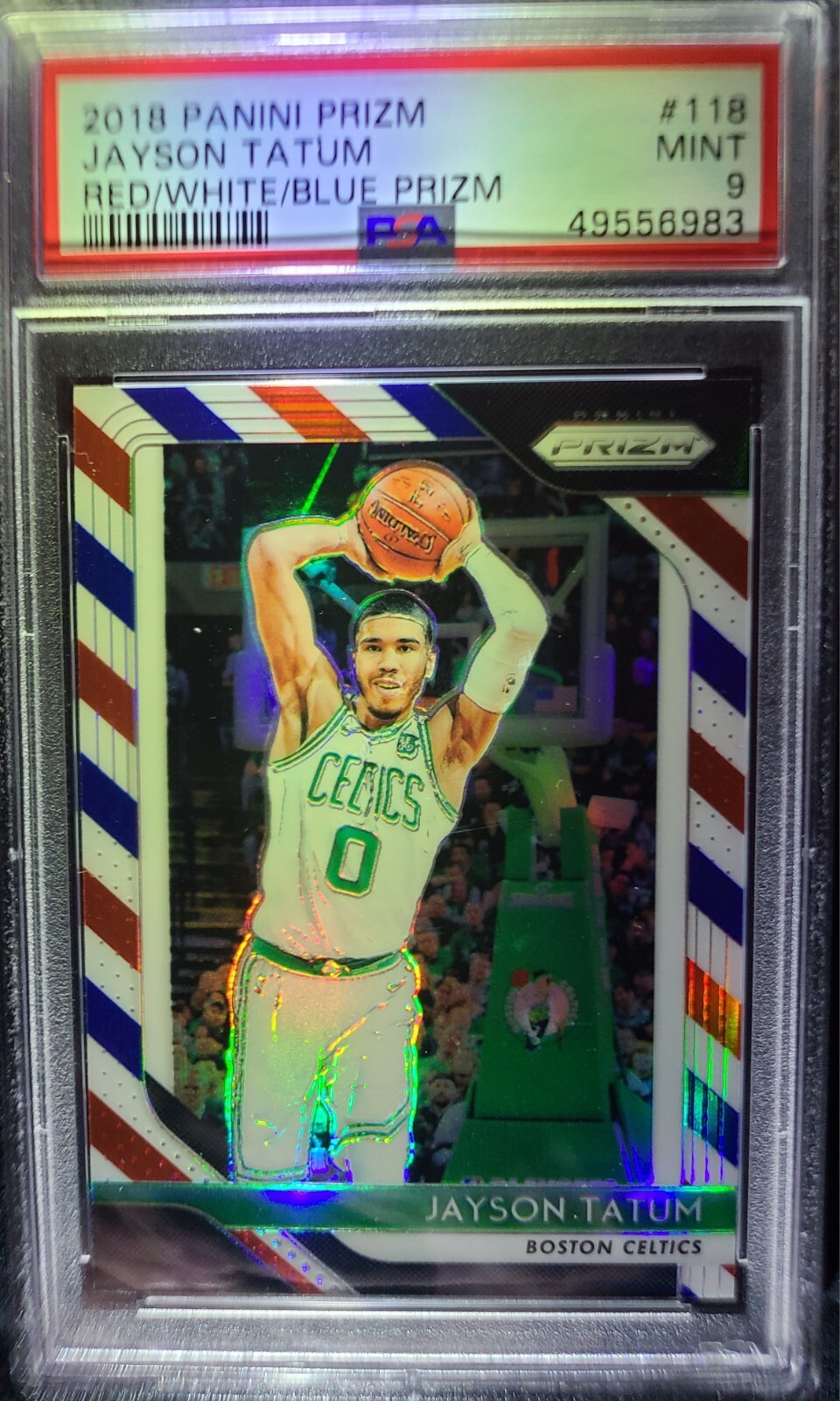 2018-19 Panini Prizm Jayson Tatum #118 Red White Blue PSA 9 MINT Celtics SP