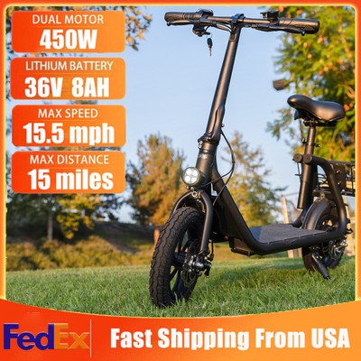 12'' Folding Electric Scooter 450W with Seat Off-Road Waterproof Commuter Ebike