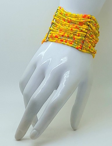 B149 yellow multi color Handmade glass seed Beaded stretch fashion Bracelets #3 - Picture 5 of 7