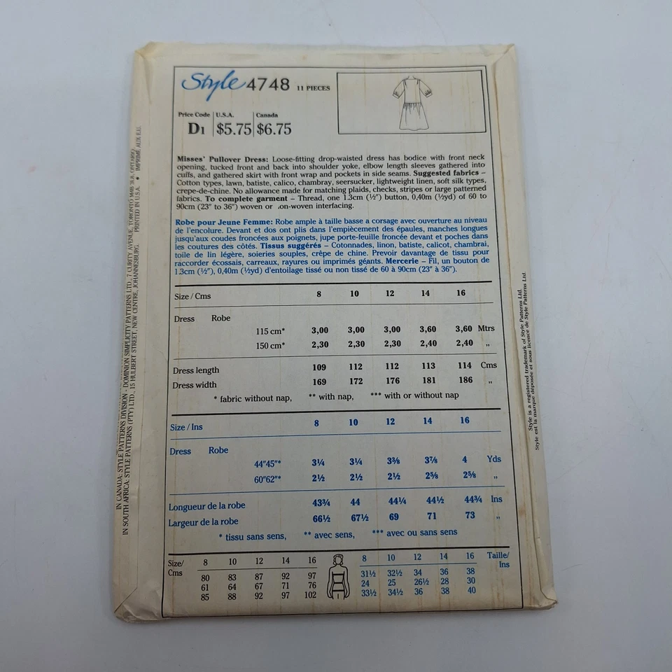 Style 4748 VTG 80s Misses Pullover Dress Size 16 Jasper Conran Pattern UC FF - Image 4 of 4