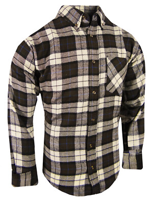 Plaid Flannel Mens Shirt Soft Button Down Collar Chest Pocket NEW Muted Colors