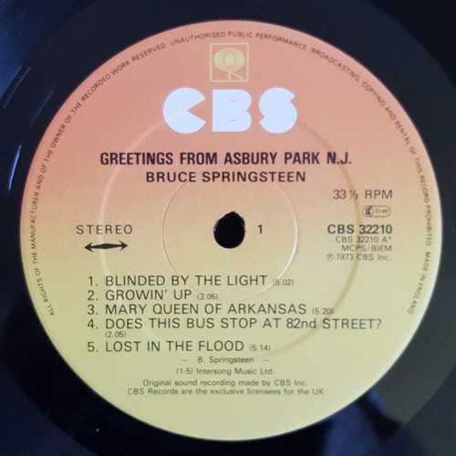 Bruce Springsteen Greetings From Asbury Park, N.J. Vinyl Record NM/VG+ - Picture 3 of 5