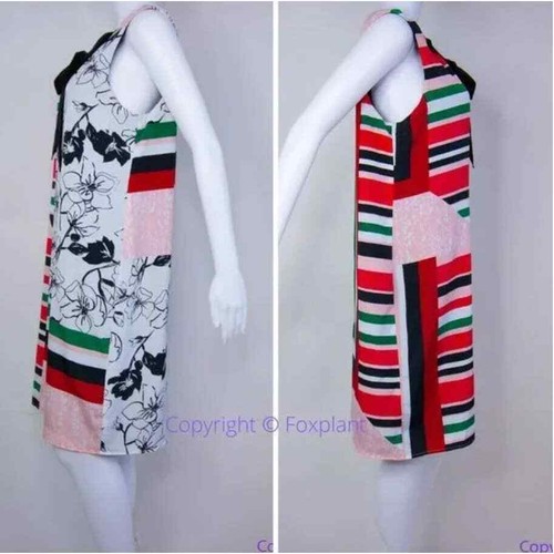 NEW SLNY floral print tie neck color block sleeveless dress, women's size 16W - Picture 5 of 12