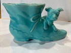 Vintage Hull USA Pottery Dog On Shoe Planter Green Aqua