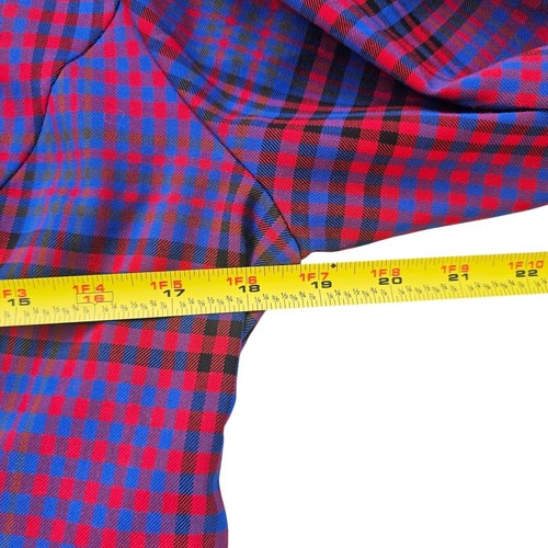 Zara Woman L Puff Sleeve Plaid Blouse Blue Red Retro Chic - Picture 8 of 14