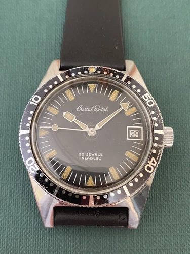 VINTAGE CRISTAL WATCH SKIN DIVER 20 AT. AUTOMATIC FELSA 4007N - BROAD ARROW